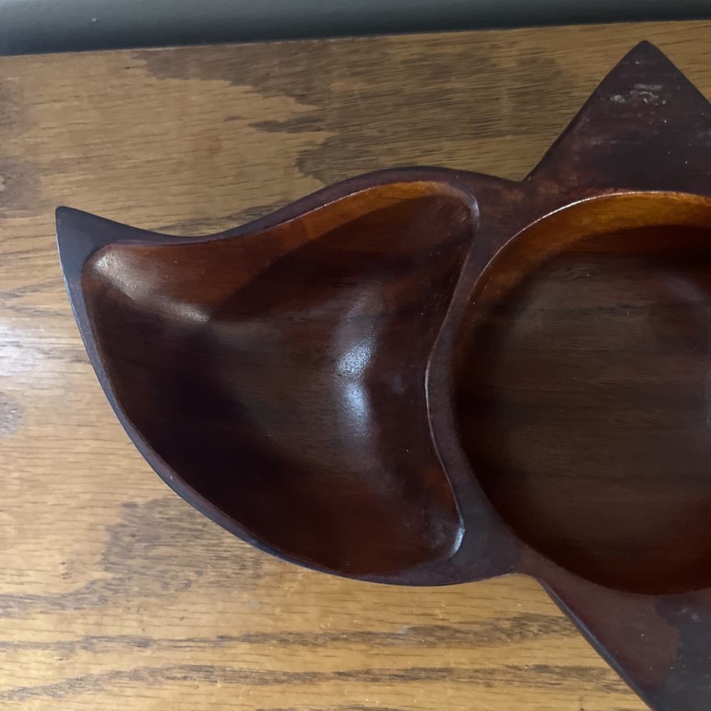 Vintage Solid Wood Bowl Divided Nut Dish Coin Tray Geometric MCM Rare Shape - Picture 4 of 13